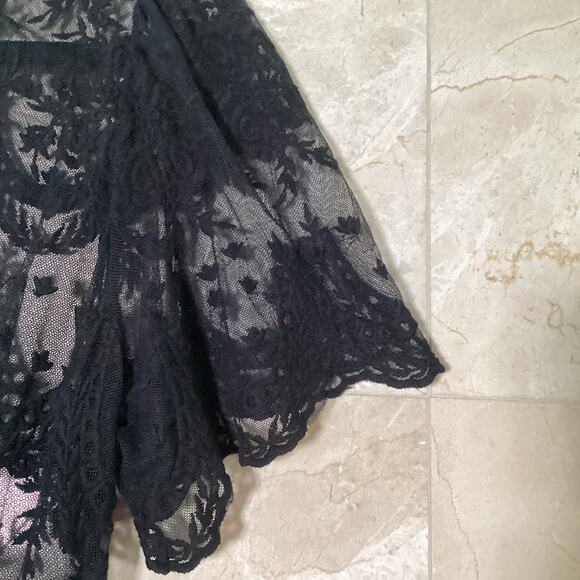 Aqua Maxi Duster Kimono Topper Small Black Lace Sheer Stevie Boho 90s Whimsigoth - Picture 8 of 10